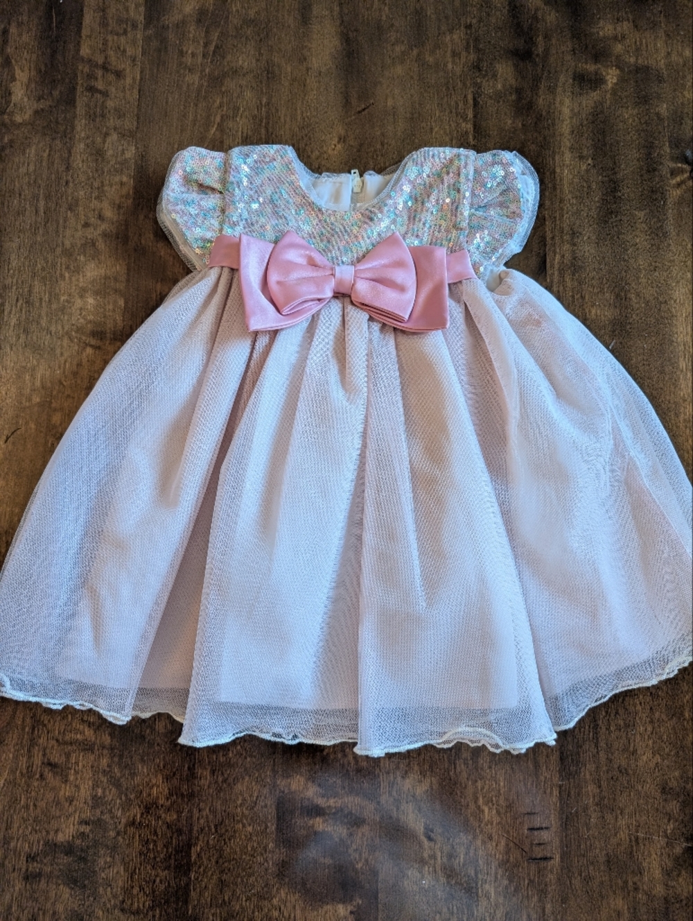 Bonnie BabyPink Sequin Bodice Tulle Baby Dress with Bow/ 12 Months